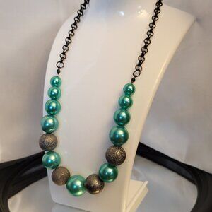 Teal Bead Necklace on Black Chain ~ *Excellent Condition